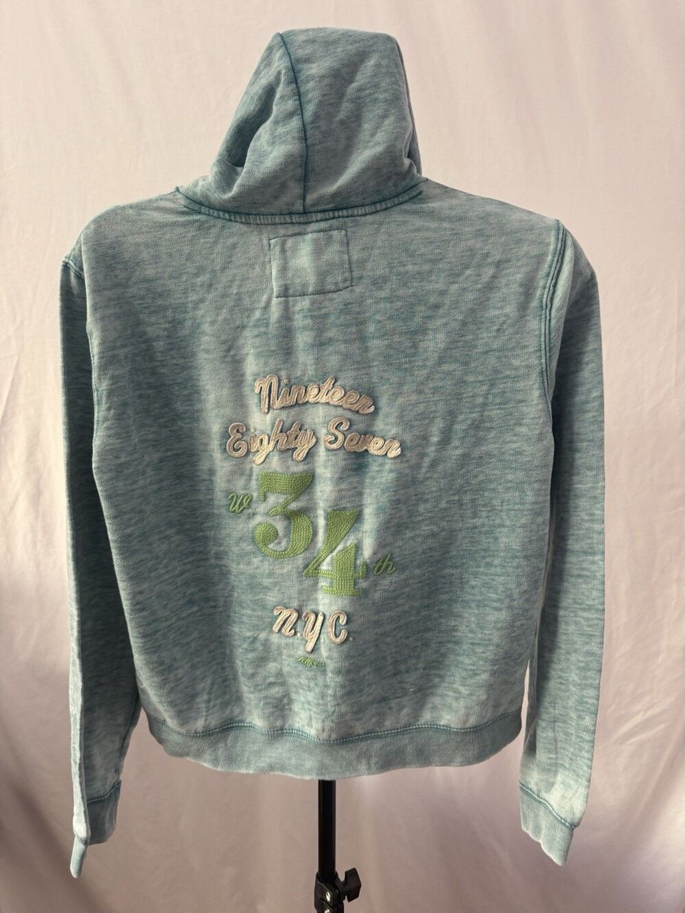 Aeropostale Teal Burnout Hoodie Women's XL 1987 W 34th NYC Back Embroidery Y2K - Picture 2 of 6